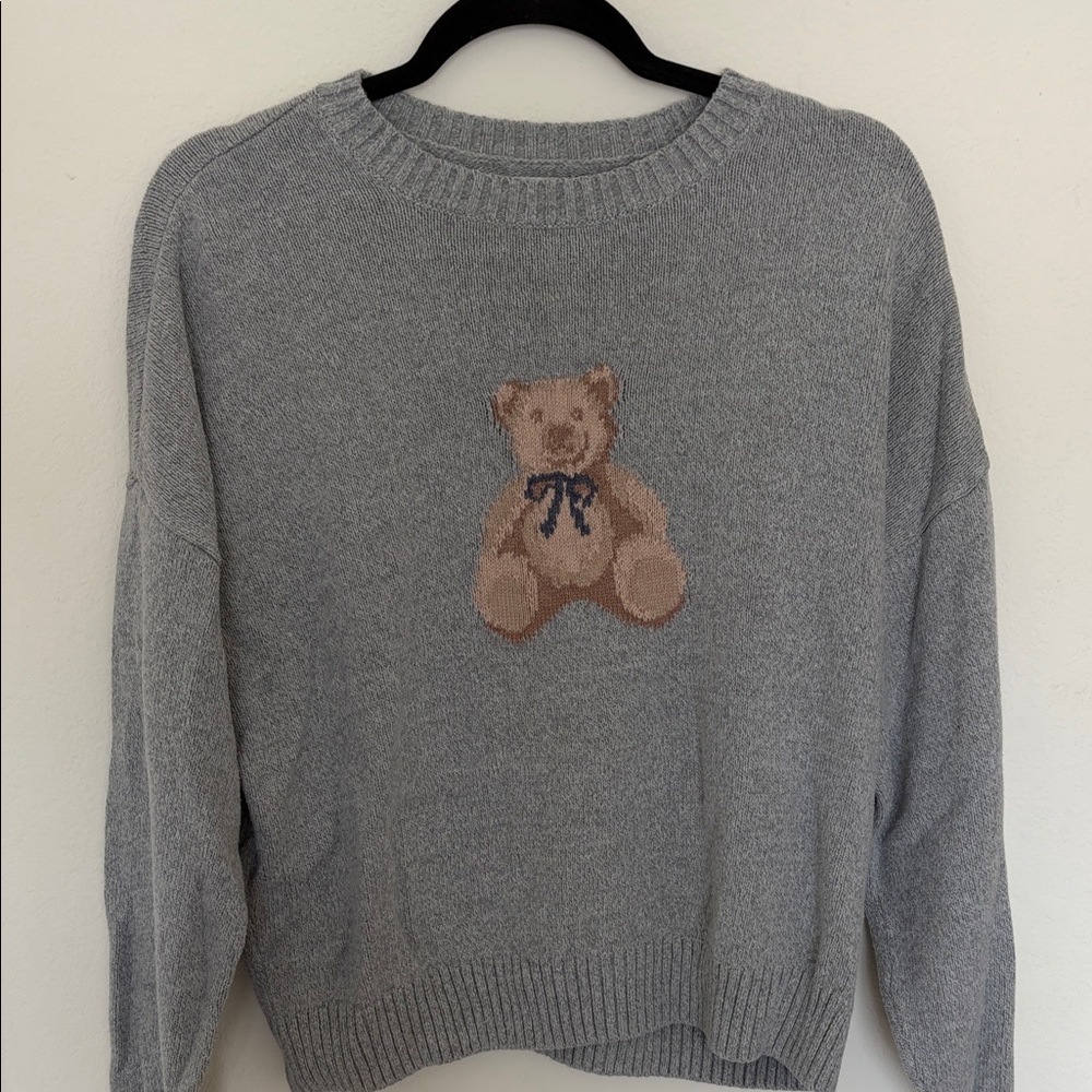 Hollister Gray Crewneck Sweater with Teddy Bear